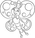 Black and white, contour kawaii drawing of a little butterfly, for children`s coloring book or coloring game Royalty Free Stock Photo