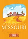 Welcome to Missouri. Tourist postcard and souvenir. Beautiful places of the United States of America on poste