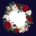 Wreath frame, border - hand painted watercolor style flower composition. Royalty Free Stock Photo