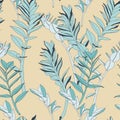 Abstract vintage composition colorful tropical leaves seamless floral pattern.