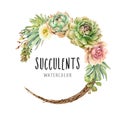 Watercolor Cacti and Succulents on vine wreath