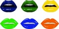 Bright glamorous glossy lips with different colors.