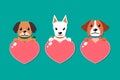 Vector dogs with heart signs set