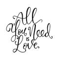All you need is love. Hand lettering motivation fashion quote for your design Royalty Free Stock Photo