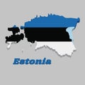 3D Map outline and flag of Estonia, a horizontal triband of blue black and white.