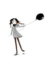 Cute cartoon girl with black baloon.