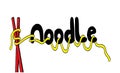 Doodle noodle with chopsticks. with text noodle, hand drawing Royalty Free Stock Photo