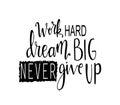 Work hard, dream big and never give up. Motivational quote. - Vector