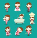 Woman Character Superhero Cartoon with baby housemaid Vector