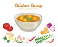 Chicken curry. Vector illustration of popular food
