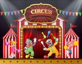 Circus show with clowns and cheerleader on the stage arena Royalty Free Stock Photo
