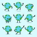 Vector cartoon earth character poses set Royalty Free Stock Photo