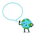 Vector cartoon earth character with big speech bubble