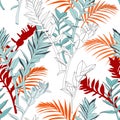 Creative universal floral background in tropical style. Hand Drawn textures.