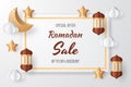 Ramadan sale background illustration. Paper cut.