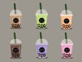 The bubble milk tea.Black pearl milk tea is famous drink many cup vector.