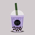 The bubble milk tea.Black pearl purple Taro tea is famous drink cup vector.