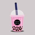 The bubble milk tea.Black pearl and pink milk vector.
