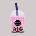 The bubble milk tea.Black pearl and pink milk vector. Royalty Free Stock Photo
