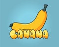Ripe banana with banana font or typography. - Vector