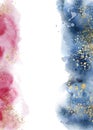 Watercolor abstract aquamarine, background, watercolour blue, pink and gold texture Vector illustration Royalty Free Stock Photo