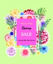Spring sale banner template with paper spring flowers for online woman shopping, . Spring sale. Place.