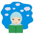 Muslim girl is reading a book and dreaming