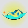 House Home Logo. blue house. sun & water