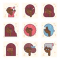 Set of pictograms with a african american person of different ages. From baby girl to adult woman vector concept. Royalty Free Stock Photo