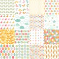 Spring, easter patterns. Vector seamless backgrounds.