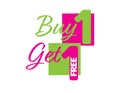 Green and Pink Buy one get one free icon with Pink and Green squares