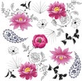 Seamless tropical flower with leaves pattern paisley