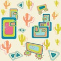 Mid Century Desert scene repeat pattern