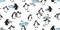 Penguin Seamless pattern vector fish salmon iceberg bird cartoon scarf isolated tile background repeat wallpaper illustration dood Royalty Free Stock Photo