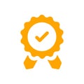 Badge, certificate, medal, quality, reward, Award Plaque, Award Ribbon. Orange color award icon Royalty Free Stock Photo