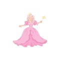 Cute kawaii princess fairy with magic stick and crown icon isolated Royalty Free Stock Photo