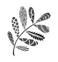 Vector illustration leaves and in doodle style. Floral, ornate, decorative, tribal vector design elements Royalty Free Stock Photo