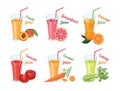 Set of different fruit and vegetables juices in glasses. Royalty Free Stock Photo