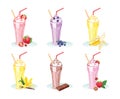 Set of glasses with different milkshakes