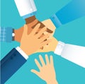 People putting their hands together. volunteer Vector flat illustration Royalty Free Stock Photo