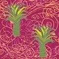 Boho trees on Raspberry background