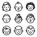 Kids and childs face avatar icons.