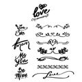 Love Hand drawn Ornaments and Calligraphy Words, divider. Royalty Free Stock Photo