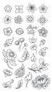 Traditional flower and leaf line icons isolated. Asia. Japanese. Thai. Chinese. Royalty Free Stock Photo