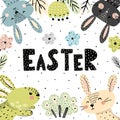 Easter poster or card with cute bunnies