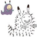 Connect the dots and draw a cute monster. Numbers game for children