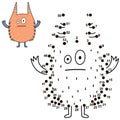 Connect the dots and draw a funny monster. Numbers game for children