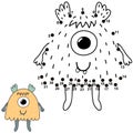 Connect the dots and draw a cute monster. Numbers game for children