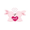 Greeting card with couple bunny and Big pink hearts.