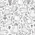 Cute cats in the summer seamless pattern